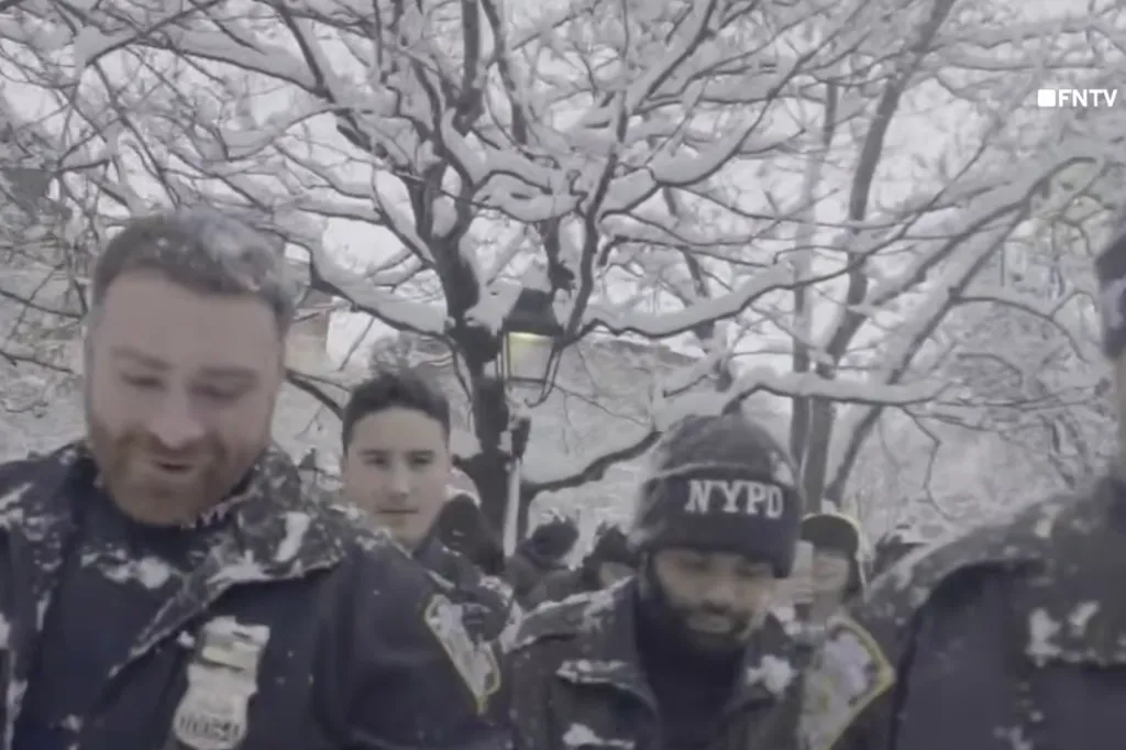 NYC cops snowball fight